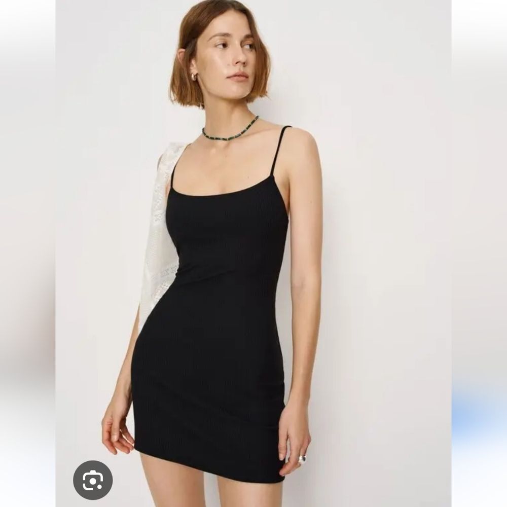 Reformation Elegant Black Knit Spaghetti Strap Dress